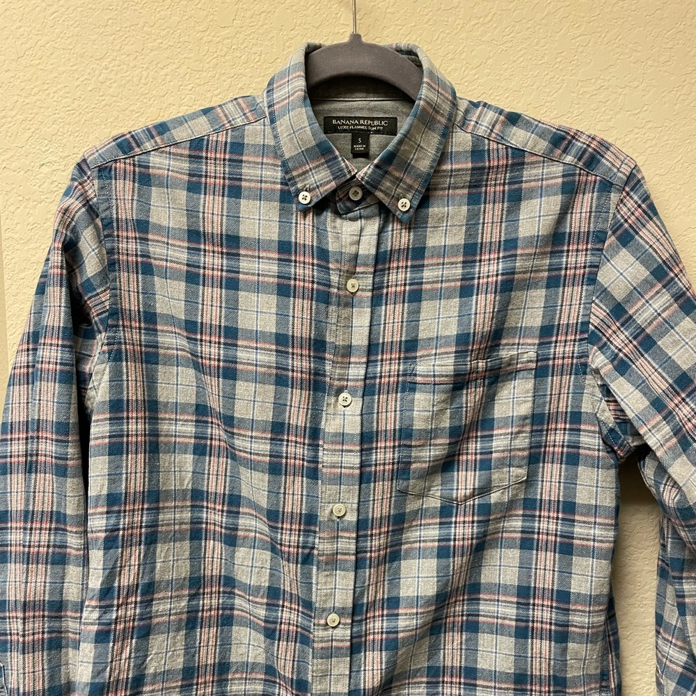 Banana Republic Gray Plaid Flannel Slim Fit Shirt